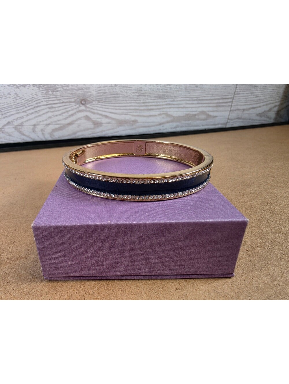 Tommy Bahama Navy Blue Enamel Rhinestone Bangle Bracelet Gold Tone